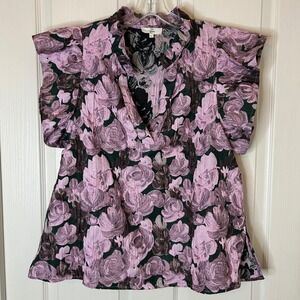 entro Purple Floral Flutter Sleeve Blouse